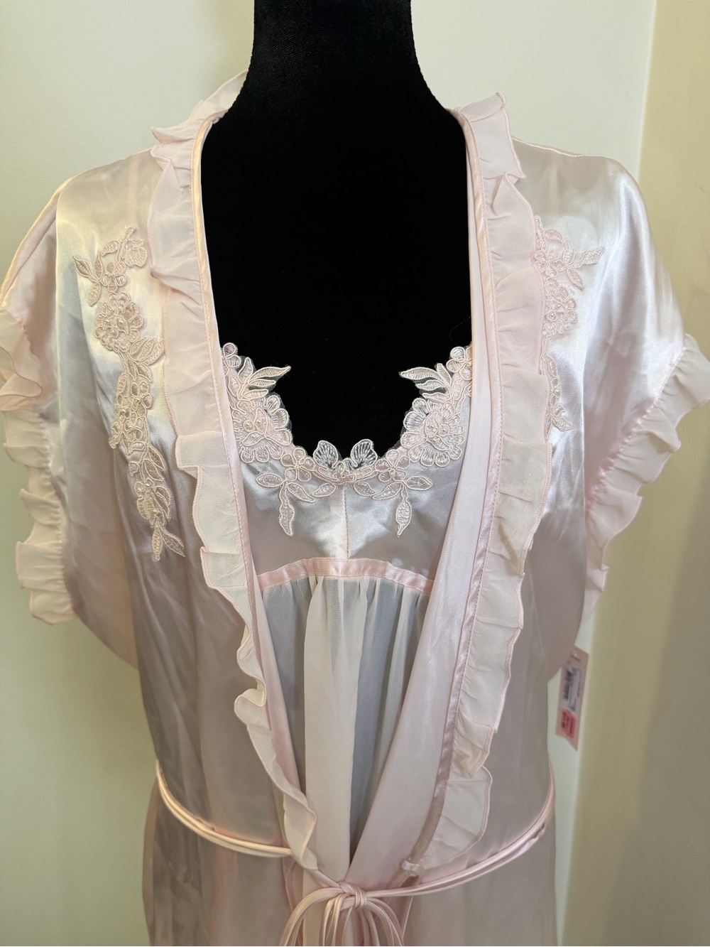 Ambrielle Soft Pink Satin Chemise & Ruffle Robe Set - Picture 2 of 11